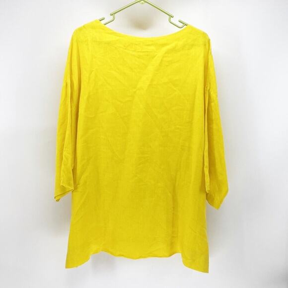 Bryn Walker boatneck boxy oversized lagenlook yellow longline split hem linen - Picture 6 of 6